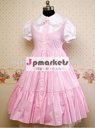 熱い販売のピンクかわいい半袖ハイウエスト綿ロリータドレスハロウィンパーティの衣装クリスマス美しさのためのロングドレス問屋・仕入れ・卸・卸売り