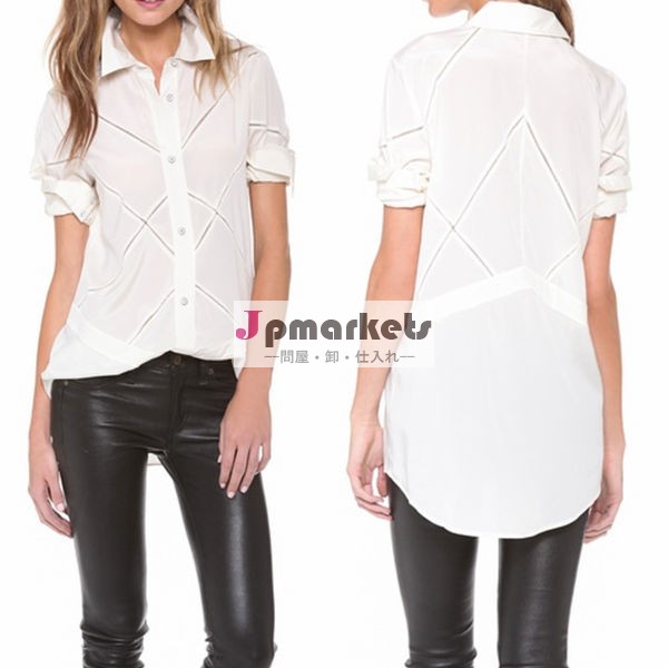 最新のファッションデザイン2014年オフィスブラウスの女性高品質の白襟付きブラウス長いsleve、 の服の女性の熱い販売問屋・仕入れ・卸・卸売り