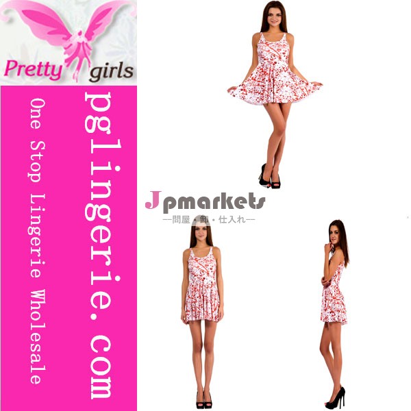 ピンク花柄ワンピース、 かわいい春のドレス、 女性アパレル問屋・仕入れ・卸・卸売り