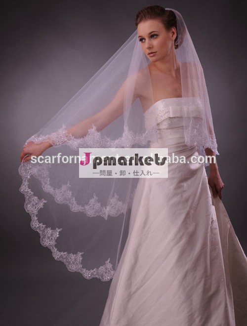 優美な完璧な高品質の生地チュール大聖堂/豪奢なイスラム教徒の結婚式のベールのレースの花嫁のベールレース細工アップリケ付き問屋・仕入れ・卸・卸売り