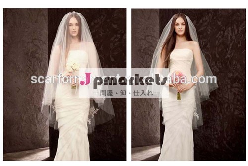 女性の熱い販売二層の結婚式のベール美しい花・葉模様のスパンコールのついた刺しゅうレース細工ブライダルベール問屋・仕入れ・卸・卸売り