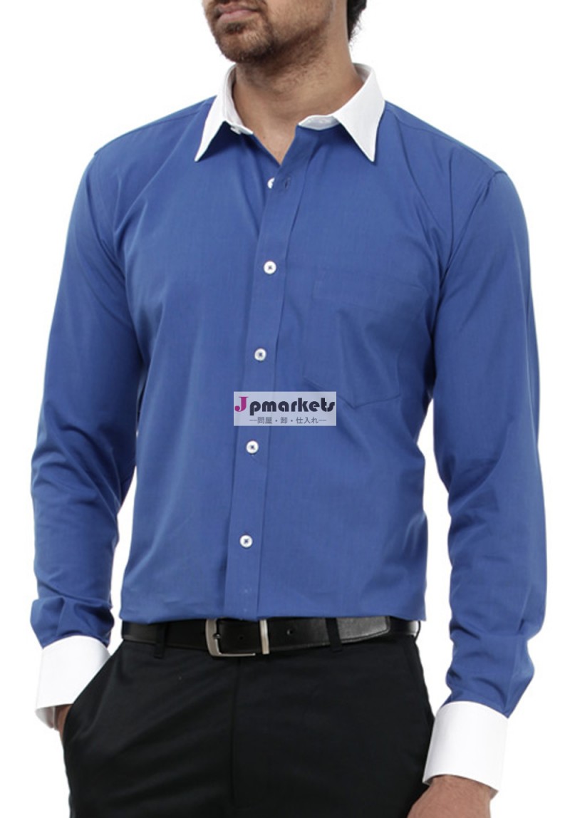 男性用の高品質なソリッドカラーコントラストカフ付きシャツとコラル問屋・仕入れ・卸・卸売り