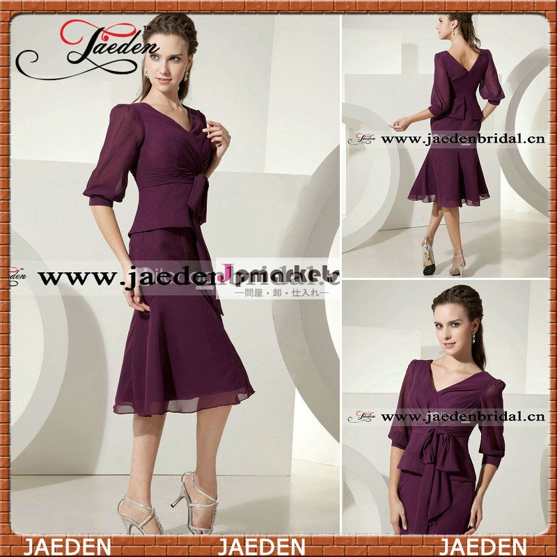 長い袖紫jx0058の短い母花嫁のドレス問屋・仕入れ・卸・卸売り