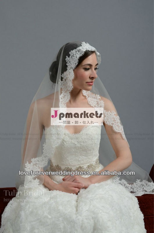 熱い販売のソフトチュールロングデザインのレースのエッジの結婚式のベール問屋・仕入れ・卸・卸売り