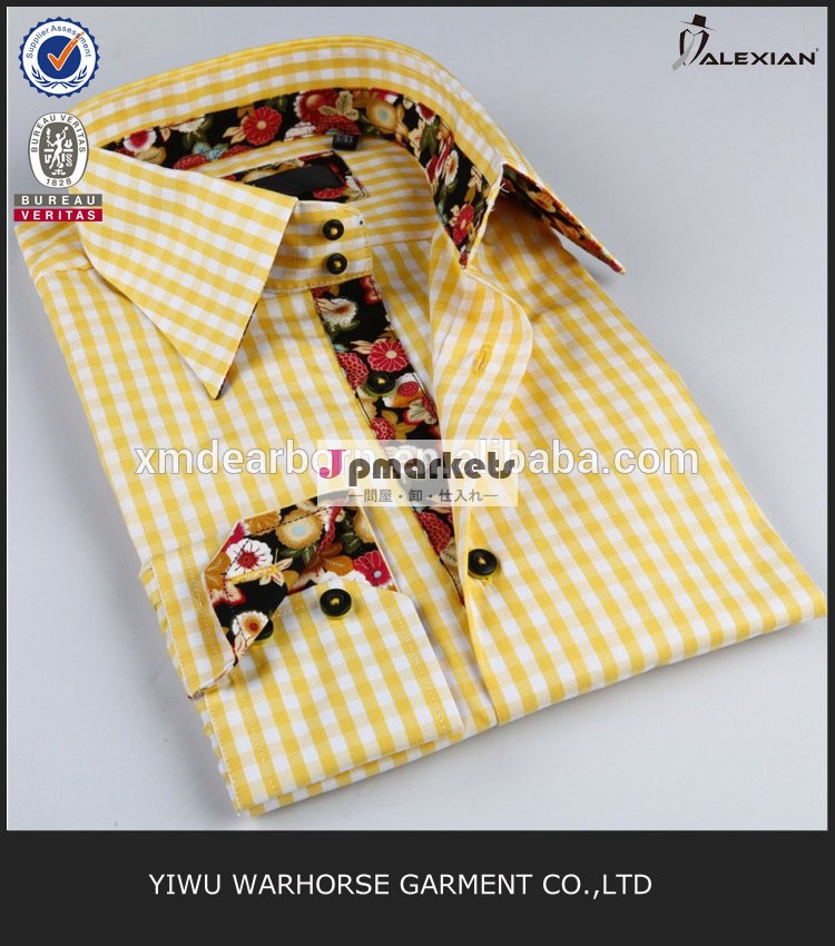 古典的な黄色のギンガムチェックのためのファッションのシャツの男性問屋・仕入れ・卸・卸売り