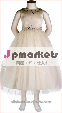 うっとりをすくい- ビーズラインノースリーブ媒体美しいフラワーガールのドレス問屋・仕入れ・卸・卸売り