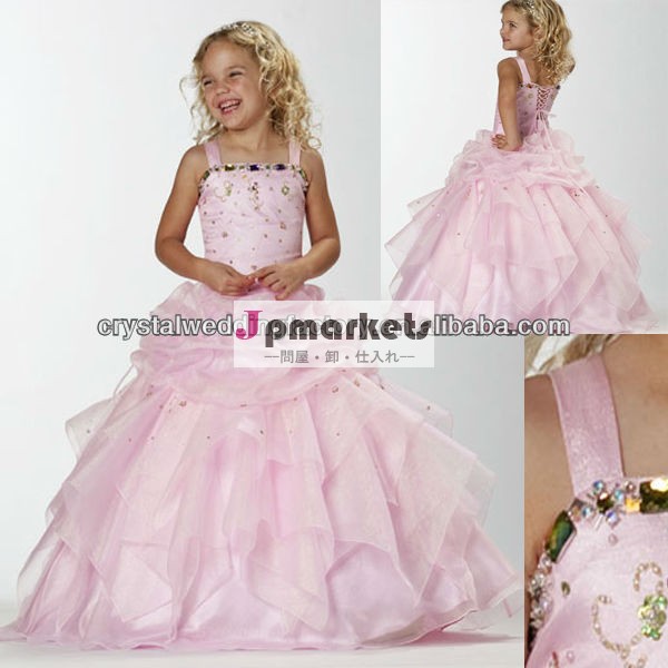 のベストセラーのビーズの夜会服のフラワーガールのフリル付きのスカートピンクcwfaf5213安い子供のページェントドレス問屋・仕入れ・卸・卸売り