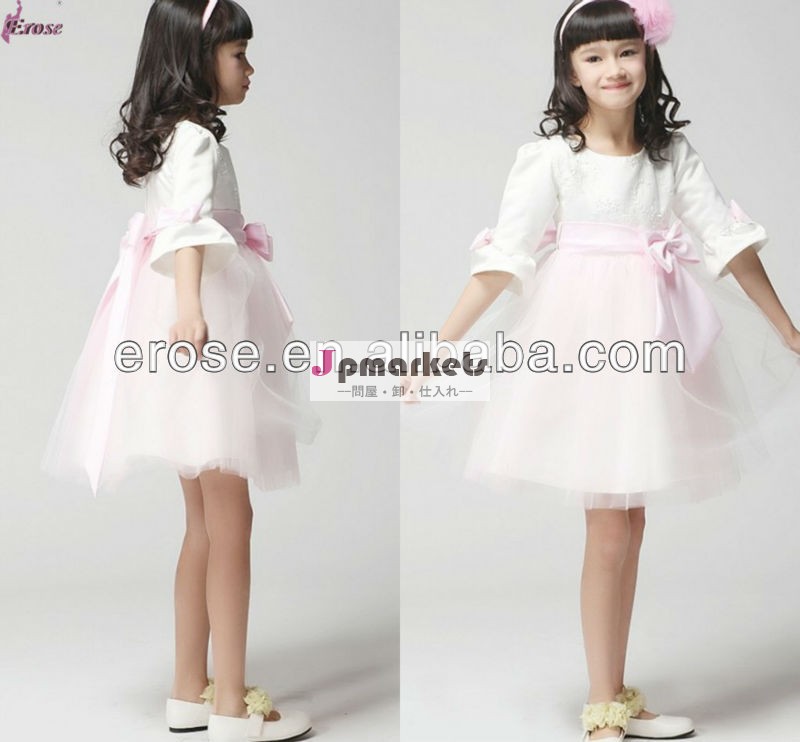 Lvb-006ファッションピンクと白のハーフスリーブ膝長さのフラワーガールのドレスの女性のための結婚式のための問屋・仕入れ・卸・卸売り