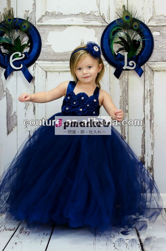 2014年夜会服ワンピースネイビー青い床の長さのフラワーガールのドレスの女の子が着るドレスxt-4921年間赤ちゃんのパーティードレス問屋・仕入れ・卸・卸売り