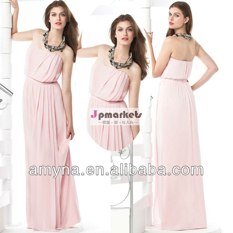 ピンクのシフォンストラップレスのパターンのための素晴らしい新婦付添人のドレス問屋・仕入れ・卸・卸売り