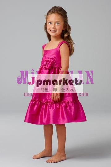 ショッキングピンクのタフタの袖なしのフラワー・ガールの服fn77問屋・仕入れ・卸・卸売り