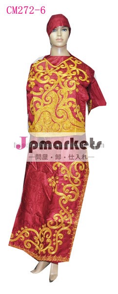 ユニークなファブリックアフリカバザン青で刺繍のデザインのドレス、 赤と白問屋・仕入れ・卸・卸売り