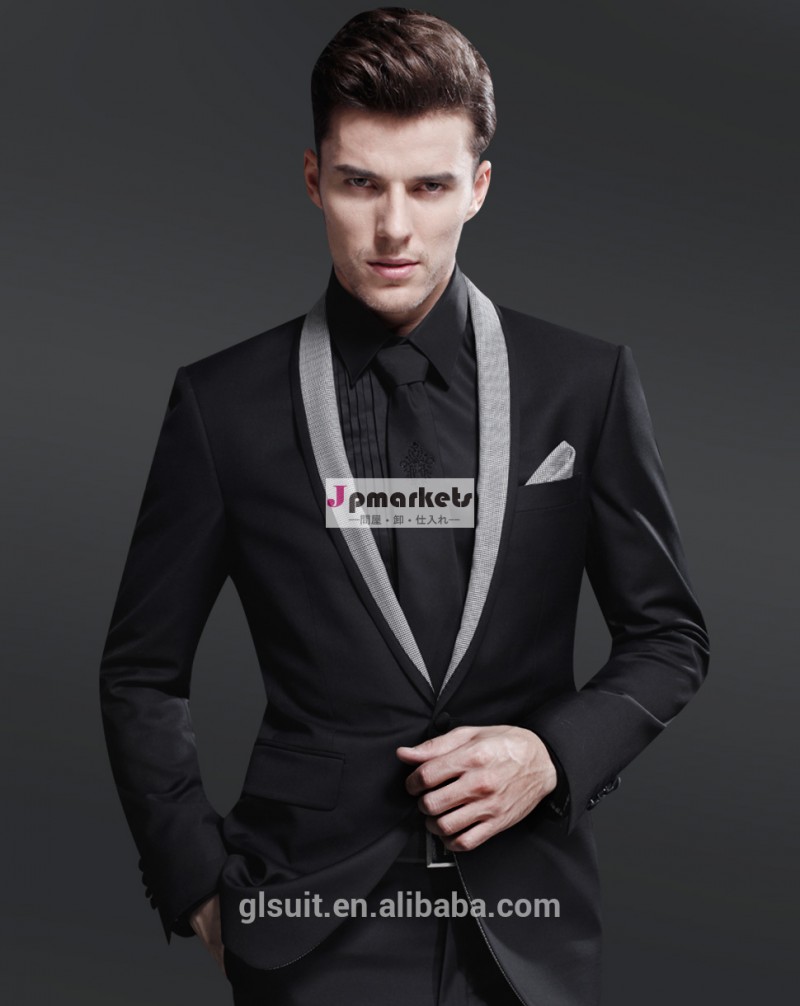 男性の結婚式のスーツ70％ウールショールラペル1ボタン黒スリムフィットタキシード問屋・仕入れ・卸・卸売り