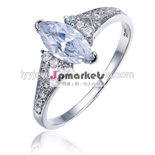 熱い販売のロマンチックなスタイル2014年オリーブ- 形の白いの色石銀の指輪問屋・仕入れ・卸・卸売り