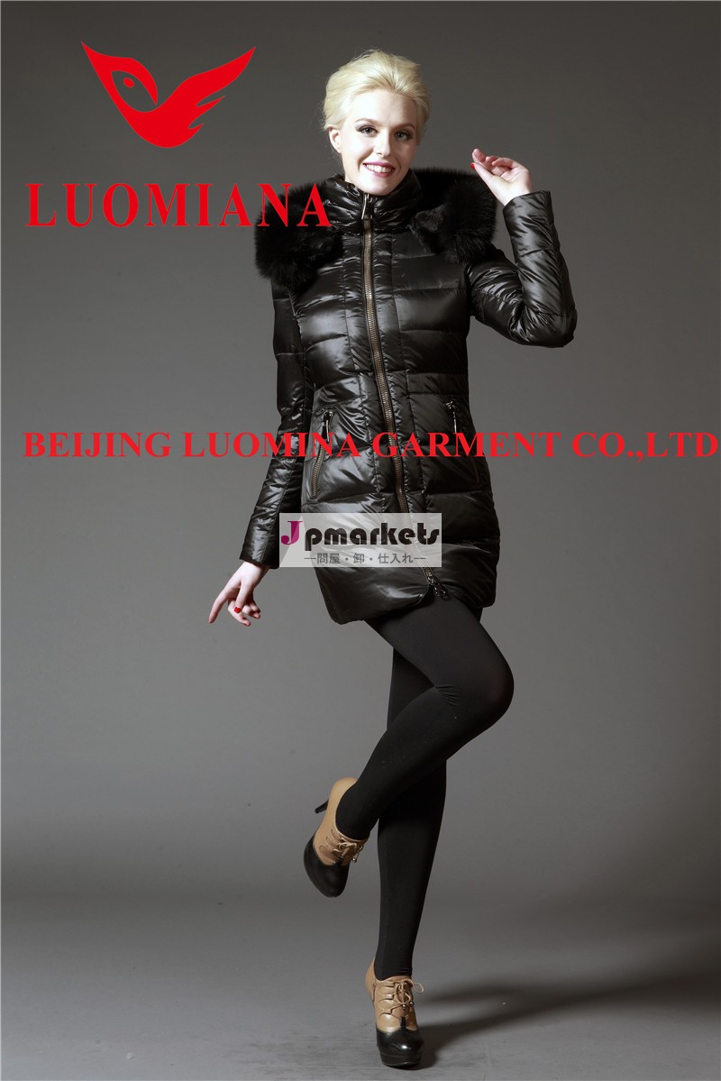 2014年新しいスタイルの女性の冬の長いコート毛皮の襟を持つc- 14w170問屋・仕入れ・卸・卸売り