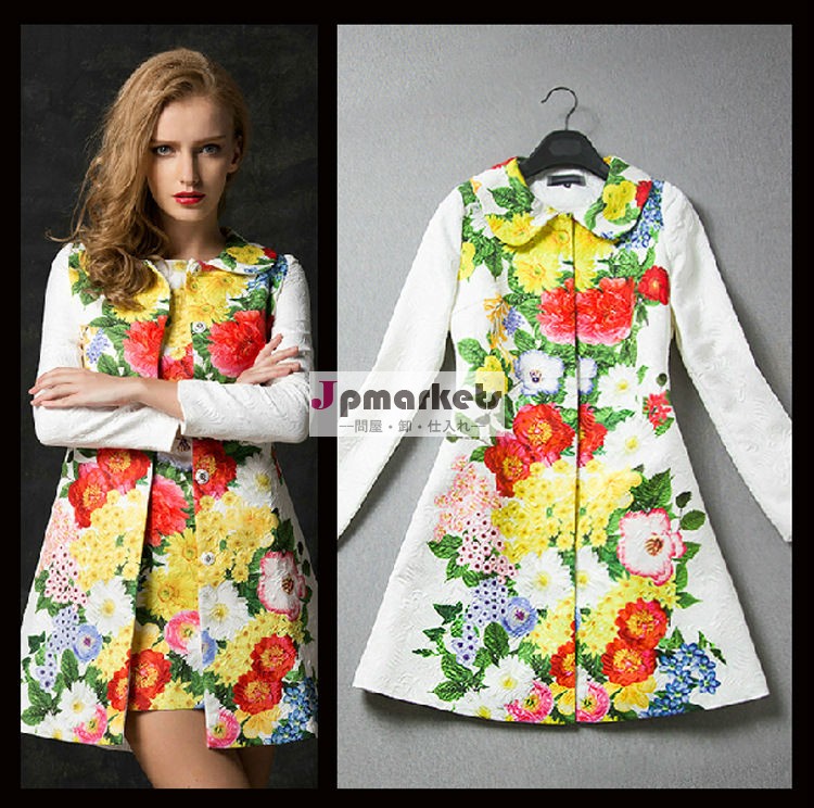 フローラルプリント2014年カラフルな美しいコートスタイルのドレスの女性のコート問屋・仕入れ・卸・卸売り
