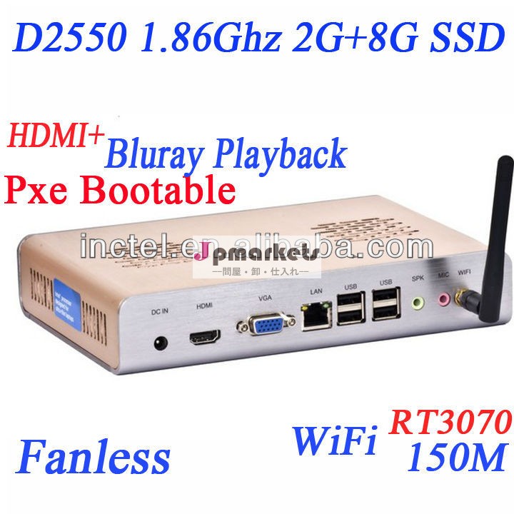 cpud25502gラム8gファンレスシンクライアントwindowsxpssdとミニコンピュータwifiブルーレイ再生1080pサポートされている問屋・仕入れ・卸・卸売り