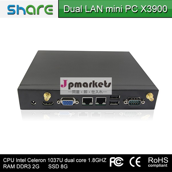 デュアルコアインテルc1037ux3900ミニpc、 hd2000グラフィック、 デュアルlan、 vga、 hdmi、 usb、 com、 が付属してい8gb2gbramssdwindows7組込み問屋・仕入れ・卸・卸売り