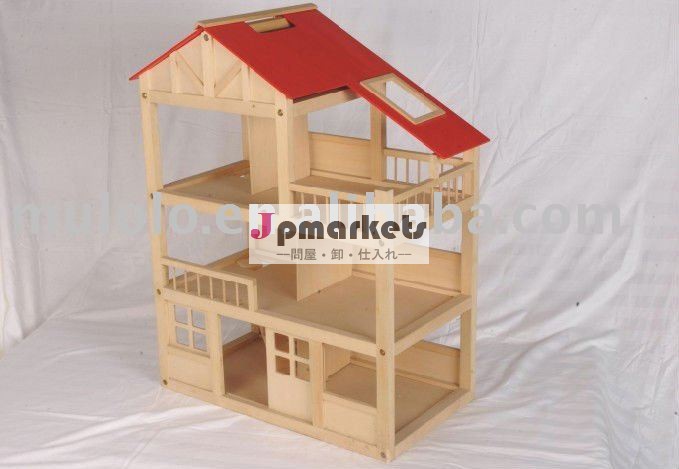 子供のための3床の赤い投げられた屋根の木のおもちゃの家の家具問屋・仕入れ・卸・卸売り