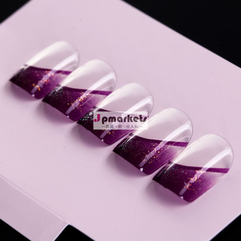 紫色のきらびやかな人工爪フレンチデザインネイルチップ問屋・仕入れ・卸・卸売り