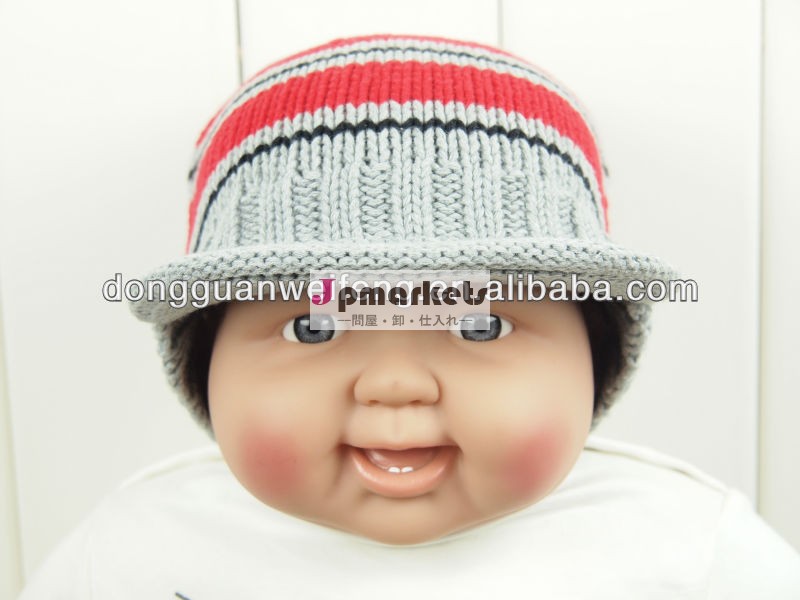 赤ちゃんのカラーストライプパターンheravyゲージ綿のセーターを編んだ帽子問屋・仕入れ・卸・卸売り