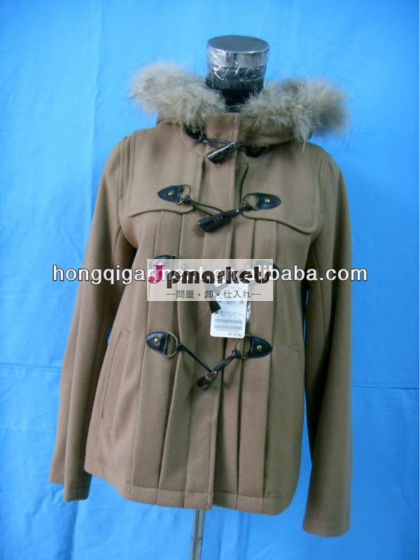 エレガントな新しいスタイルの女性のウールのコートファー付きフードジャケット問屋・仕入れ・卸・卸売り