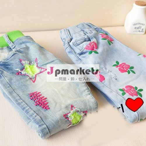 新しいデザインのジーンズの子供のジーンズtae16002花と星がプリント2014年赤ちゃんの女の子のジーンズ問屋・仕入れ・卸・卸売り
