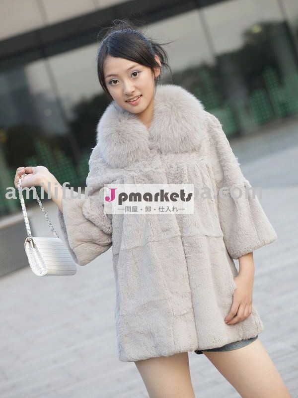 韓国版ウサギの毛皮の長いコートキツネの毛皮の襟付き問屋・仕入れ・卸・卸売り