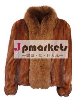 新しい女性のミンクの毛皮のジャケットキツネの毛皮の襟付きトリム小さなウイスキー・タキシード問屋・仕入れ・卸・卸売り