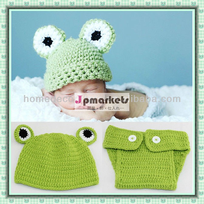 新しいスタイルの赤ちゃんアクセサリー赤ちゃん素敵な手織カエルの編み物帽子キャップかぎ針編み衣類写真撮影問屋・仕入れ・卸・卸売り