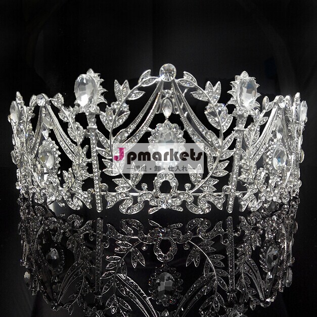 最高品質のハンドメイド高級クリスタルブライダルのヘアアクセサリー王冠の大きな結晶のページェント王冠問屋・仕入れ・卸・卸売り
