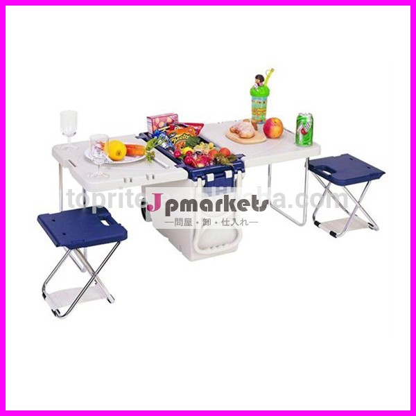 のピクニックキャンプクーラーの氷の胸の小さなテーブルと椅子2脚と車輪の上問屋・仕入れ・卸・卸売り