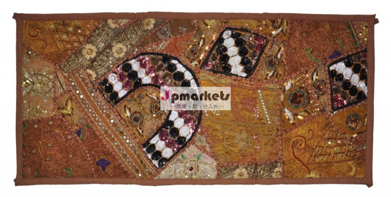 ビンテージインディアン美しい仕事khambadiaまばゆいばかりの刺繍のパッチワークのコットン壁のタペストリーを掛ける問屋・仕入れ・卸・卸売り