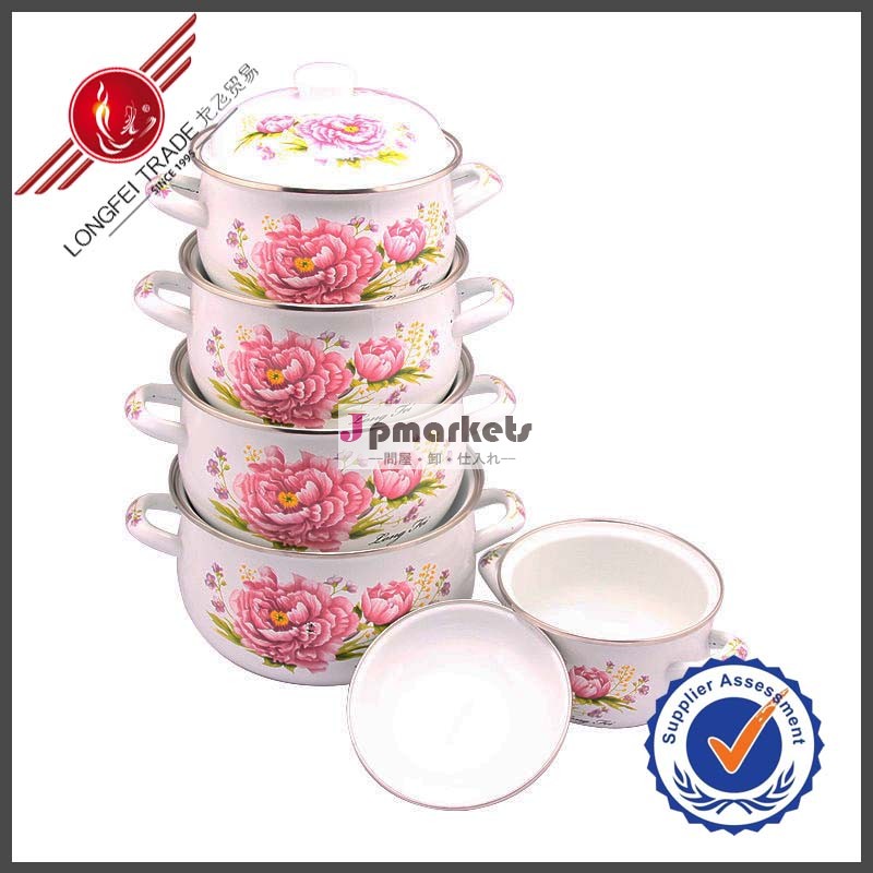 ピンクの花デカールエナメル中国のキッチン調理器具テフロン加工問屋・仕入れ・卸・卸売り