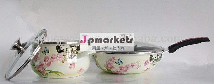 高- 品質と絶妙なデカールエナメル調理器具セット問屋・仕入れ・卸・卸売り