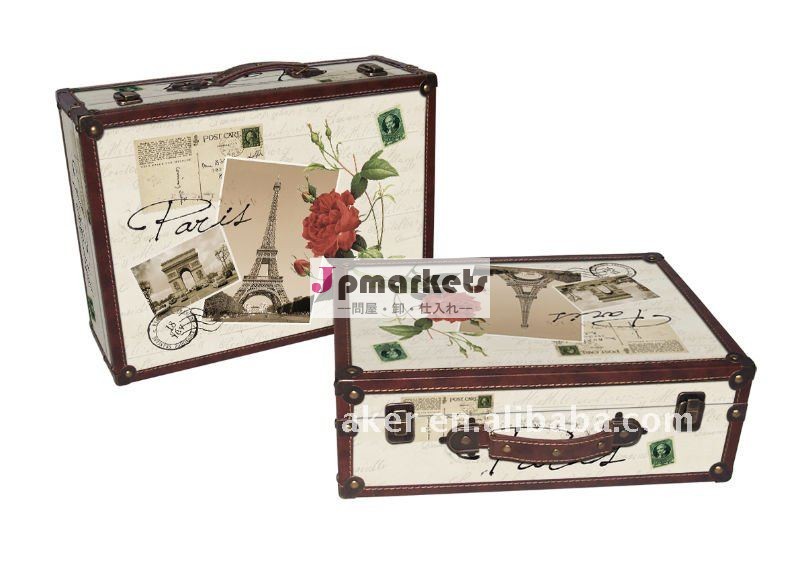 装飾的なアンティーク木製収納木製スーツケーススーツケース・パリ・デザインのスーツケース問屋・仕入れ・卸・卸売り