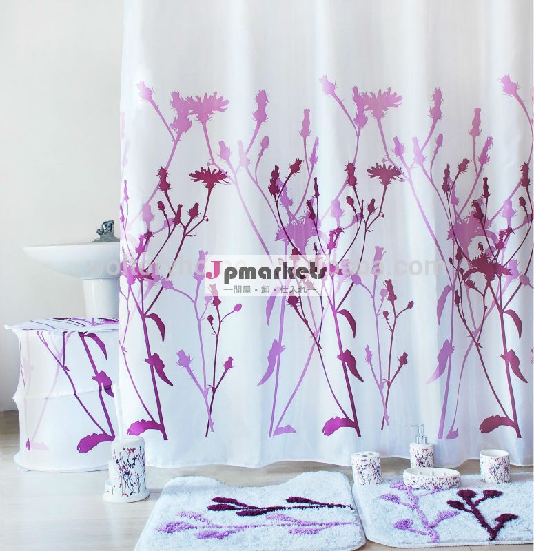 美しさの花紫ポリエステル織物シャワーカーテン問屋・仕入れ・卸・卸売り
