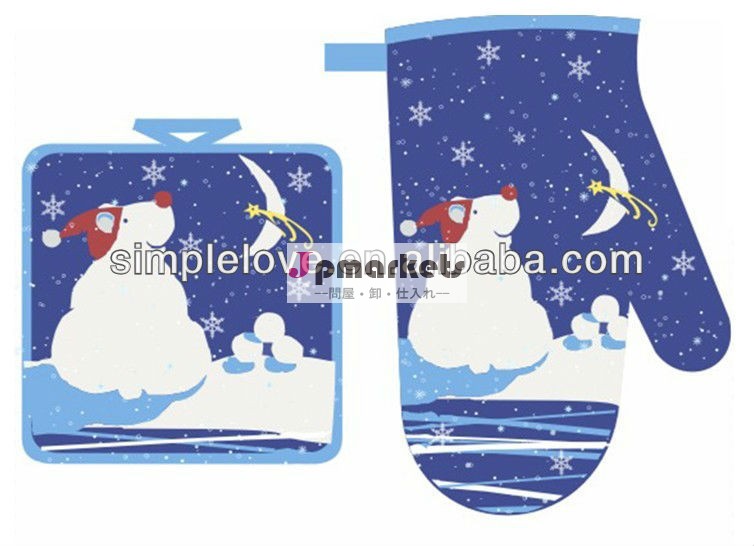 印刷されたクリスマス雪片100％の綿のオーブンミット問屋・仕入れ・卸・卸売り
