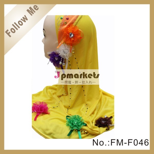 黄色の花を飾るシックなイスラム教のヒジャーブファッションhandbandホット女性問屋・仕入れ・卸・卸売り