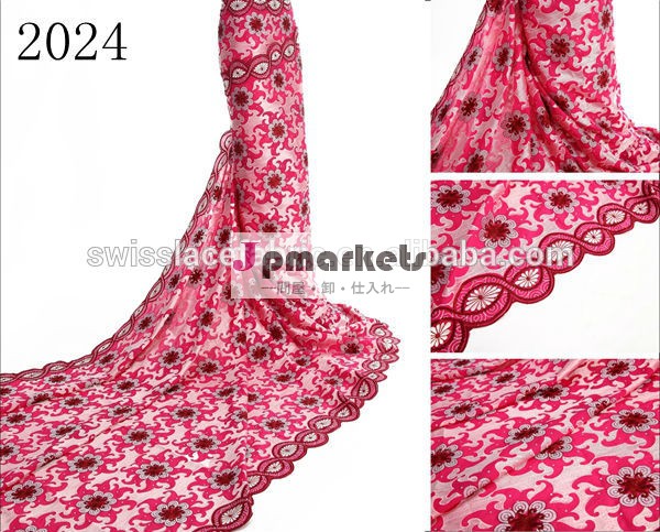 heavy cotton embroideri fabric african big swiss voile lace fabric 2024 fushia pink問屋・仕入れ・卸・卸売り
