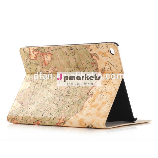 地図のパターン熱い販売の革フリップケースカバーipad用空気2カードスロットを持つとスタンド問屋・仕入れ・卸・卸売り