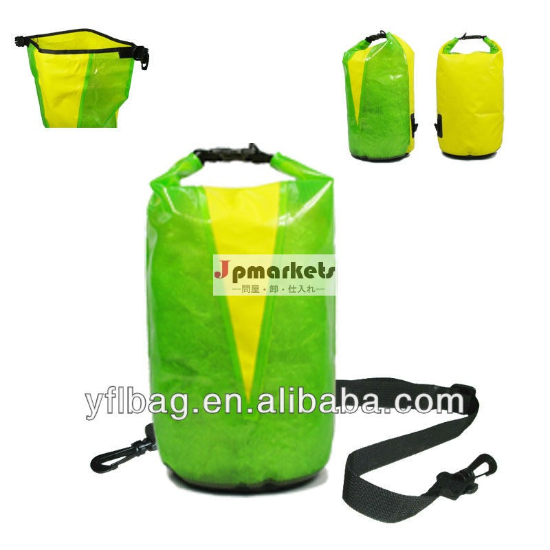 12リットル黄色- 緑色の透明なチューブドライ防水袋があちこちにラフティング問屋・仕入れ・卸・卸売り