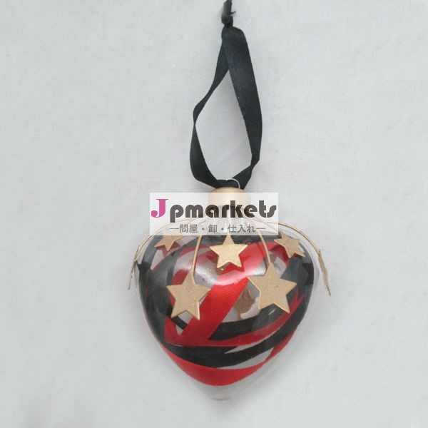 赤黒のガラスボールの心臓クラフトクリスマスリボン付き金属製の星クリスマスの装飾のための新しい2015問屋・仕入れ・卸・卸売り