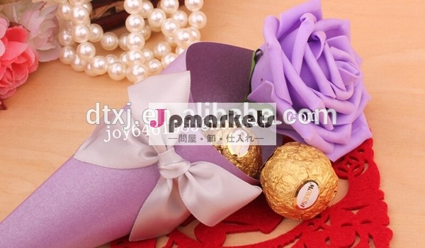 紫色付き結婚式のキャンディーボックスの好意のチョコレートグレーのシルクリボンのウエディング/甘い/キャンディボックス問屋・仕入れ・卸・卸売り