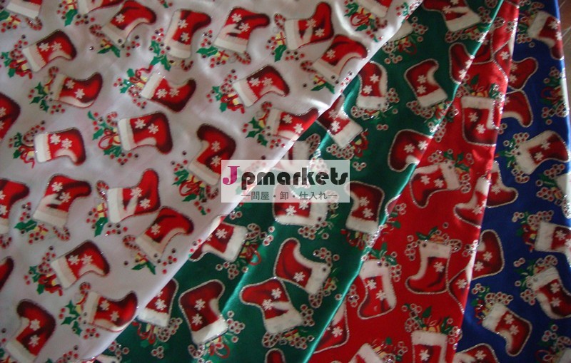 2014年ファブリッククリスマスの装飾オーガンザ、 プリントプラスチックボトルを安いポリエステルのファブリック問屋・仕入れ・卸・卸売り