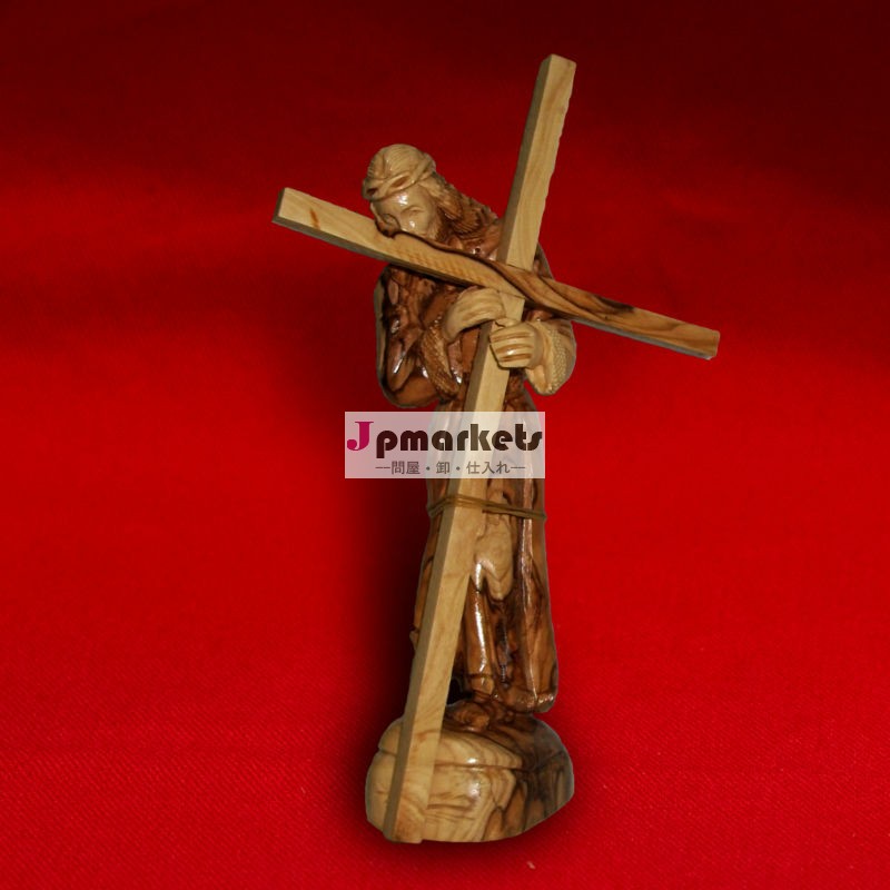 オリーブの木の彫刻彫刻が施された手作り20cm保持クロスイエス問屋・仕入れ・卸・卸売り