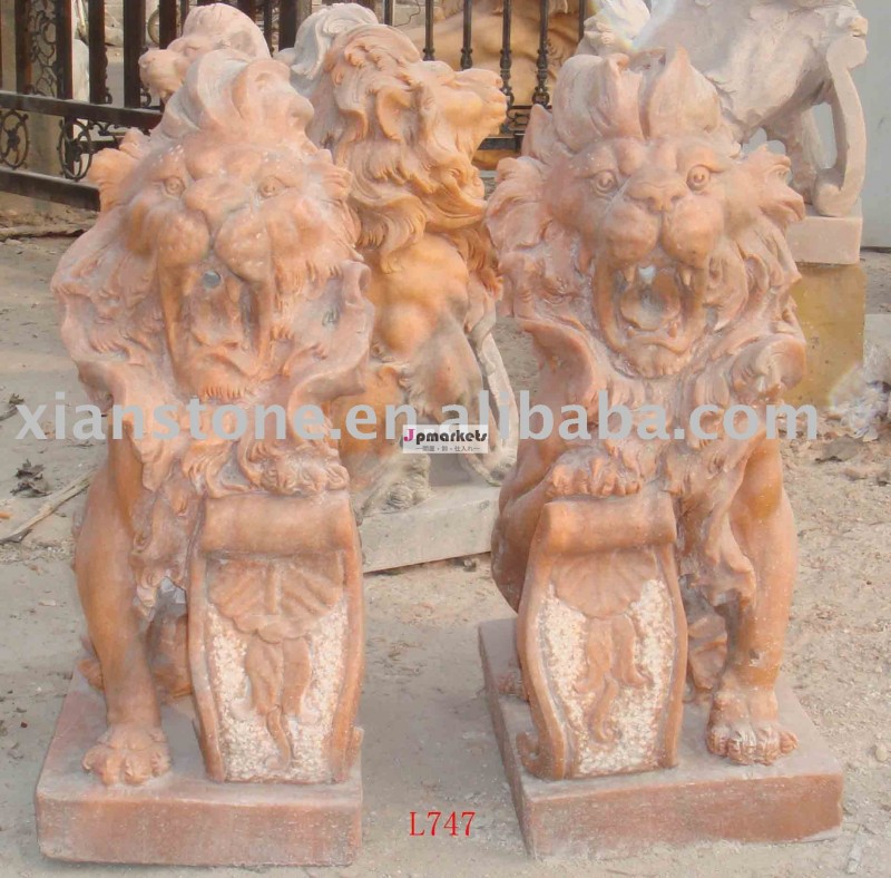 ピンクの大理石のライオンの彫刻の骨董品問屋・仕入れ・卸・卸売り