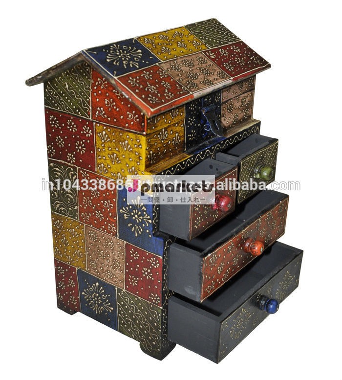 インドの家庭のインテリア手作りの塗装アンティーク木製小屋4でボックス引き出し問屋・仕入れ・卸・卸売り