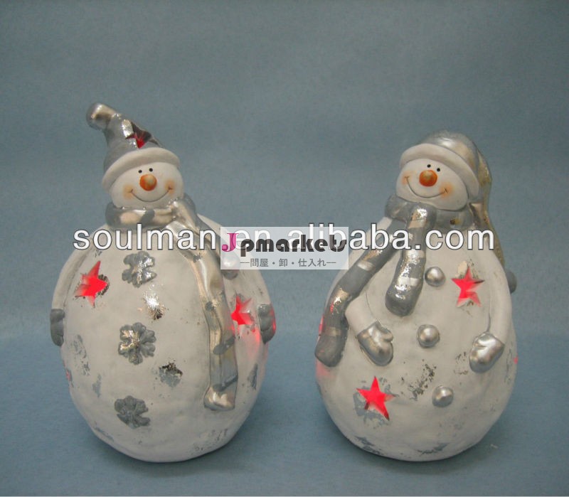 新しいとホット2014年セラミック陶器クリスマス雪だるまledライトホームデコレーション問屋・仕入れ・卸・卸売り