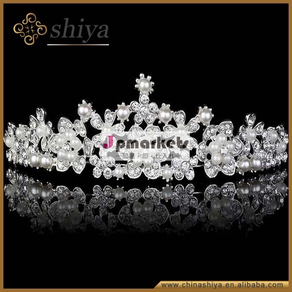 優雅な女王の王冠パールブライダルティアラ花の形のブライダル王冠とティアラ安い卸売王冠とティアラ問屋・仕入れ・卸・卸売り